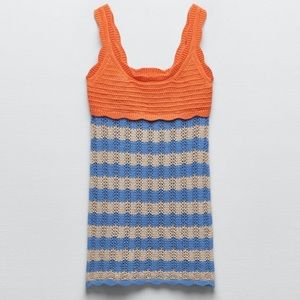 Zara Striped Knit Mini Scalloped Dress